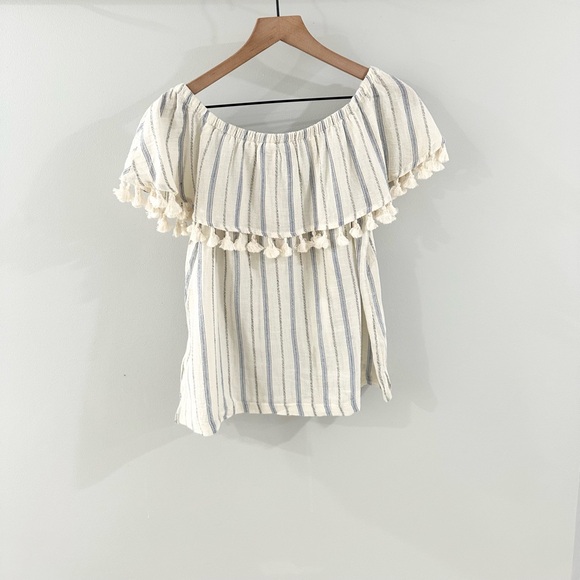 Artisan NY Off Shoulder Blouse Blue Off White Size Medium - Picture 5 of 5